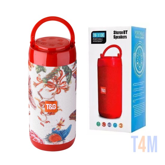 T&G WIRELESS BLUETOOTH SPEAKER BOX TG-113C TF CARD/U DISK/AUXILIARY/FM RADIO 4.2 RED FLOWER 